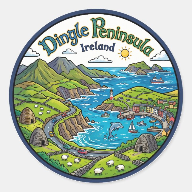 Pegatina Redonda Península de Dingle Irlanda (Anverso)