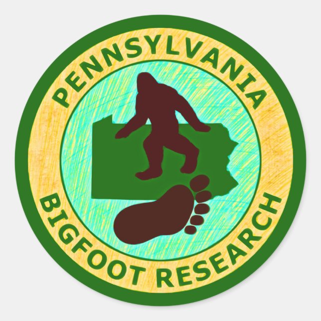 Pegatina Redonda Pennsylvania Bigfoot Research (Anverso)