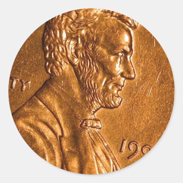 Pegatina Redonda Penny Cents Copper Lincoln (Anverso)
