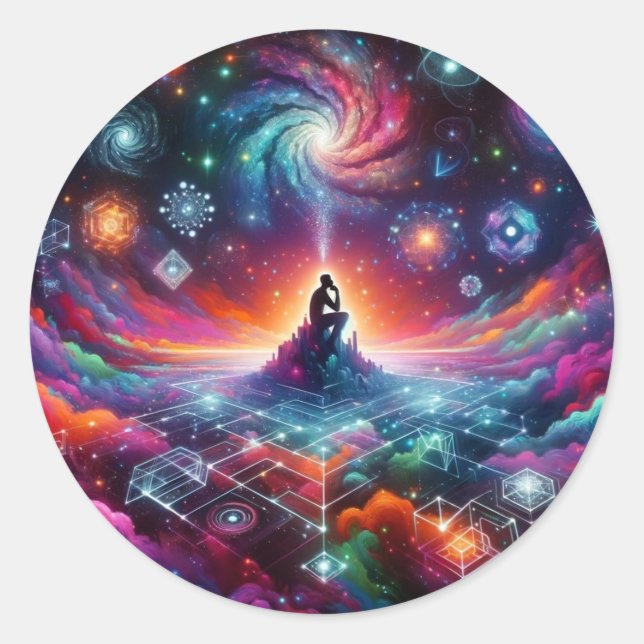 Pegatina Redonda Pensamientos cósmicos (Anverso)