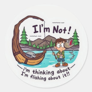 Pegatina Redonda Pensamientos de Pesca: ¡No es solo un cuento alto!