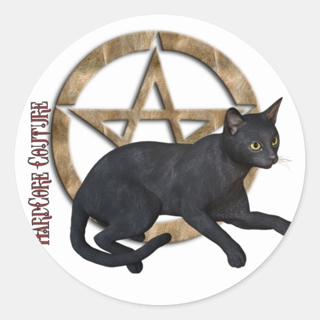Pegatina Redonda Pentacle Black Cat (Anverso)