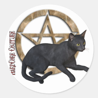 Pegatina Redonda Pentacle Black Cat