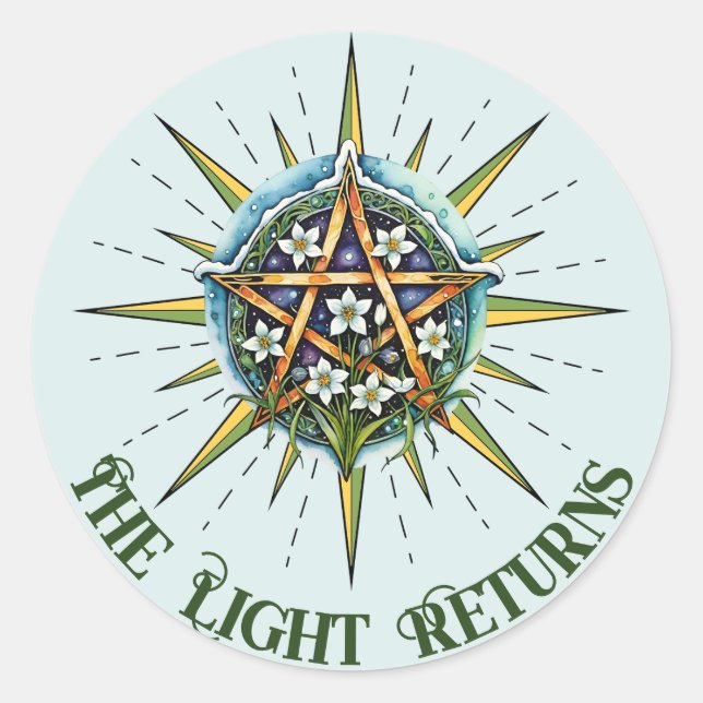 Pegatina Redonda Pentáculo de las gotas de nieve del sol de Imbolc  (Anverso)