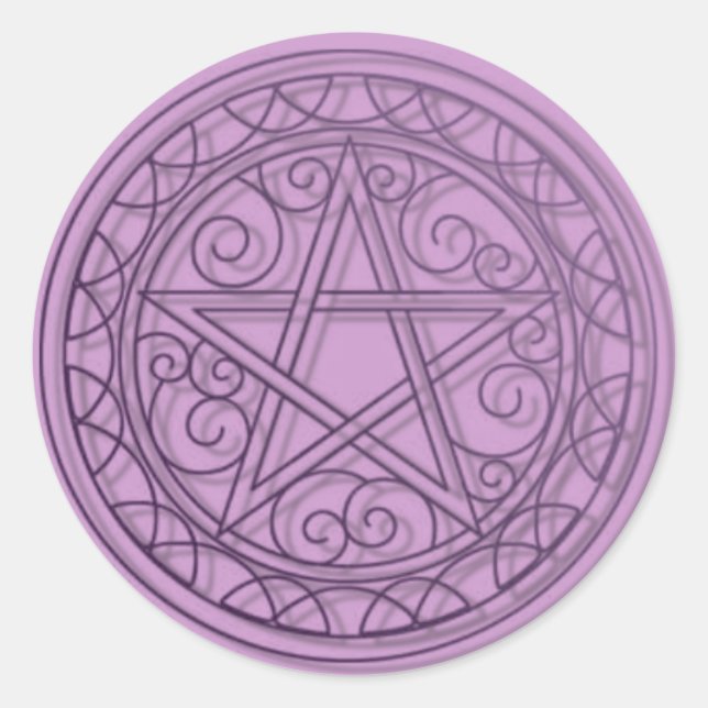 Pegatina Redonda Pentáculo morado (Anverso)
