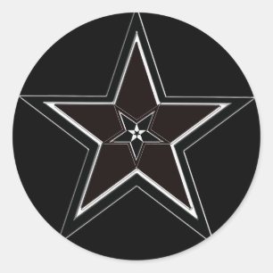 Pegatina Redonda Pentáculo negro y de plata con pentagram invertid