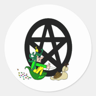 Pegatina Redonda Pentáculo pagano con fantasía y caracol