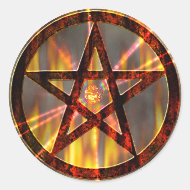 Pegatina Redonda Pentagram ardiente mágico (Anverso)