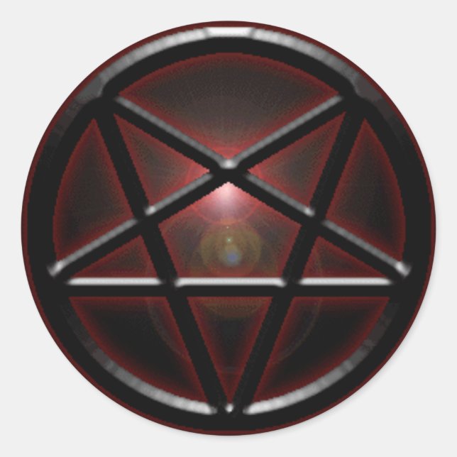 Pegatina Redonda Pentagram Color negro/rojo Shine (Anverso)