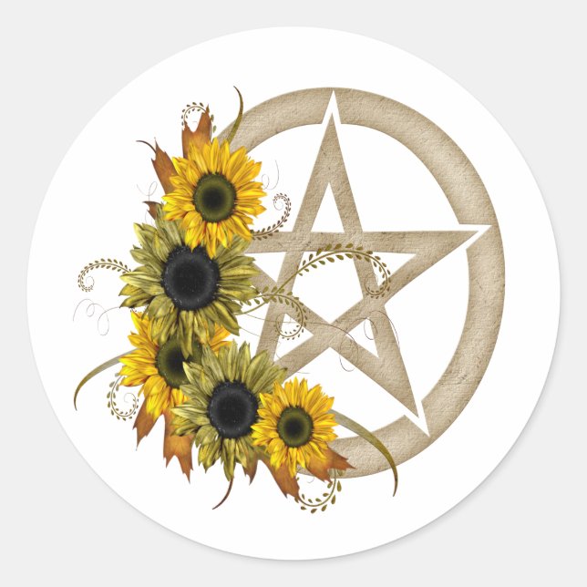 Pegatina Redonda Pentagram girasol (Anverso)