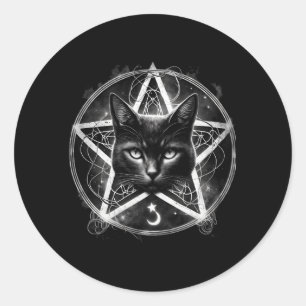Pegatina Redonda Pentagram Pentagram Gato Negro Adorable Estrella G