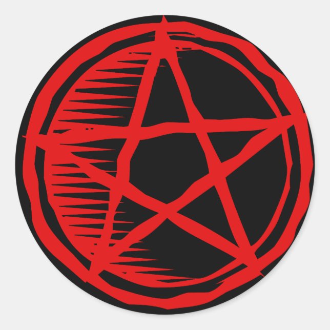 Pegatina Redonda Pentagram rojo (Anverso)