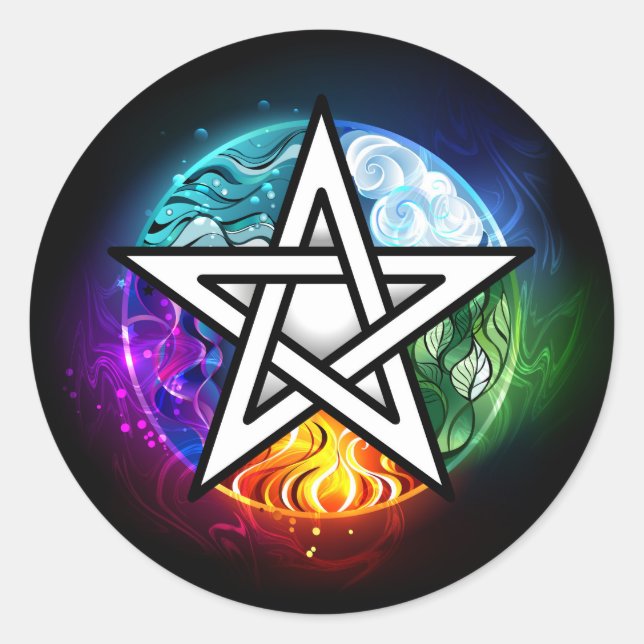 Pegatina Redonda Pentagrama de Wiccan (Anverso)