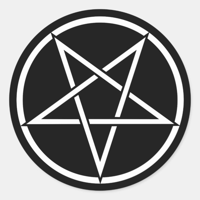 Pegatina Redonda Pentagrama invertido (personalizable de color de f (Anverso)