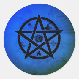 Pegatina Redonda Pentagrama mágico en azul radiante