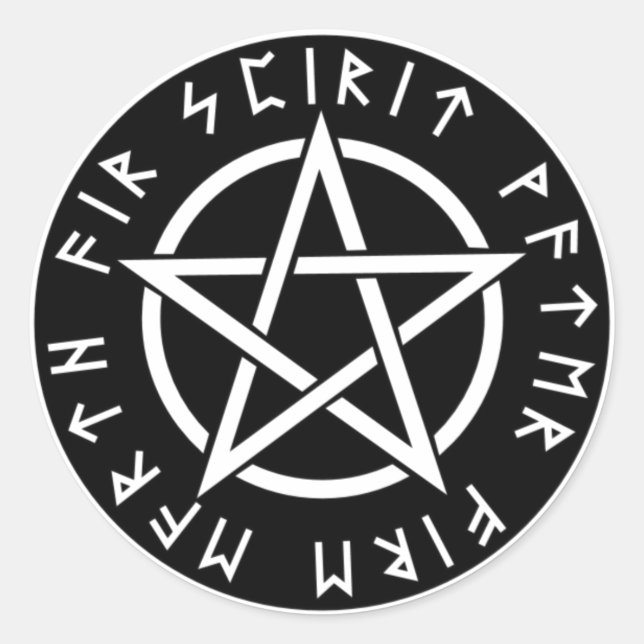 Pegatina Redonda Pentagrama rúnica de Wiccan (Anverso)