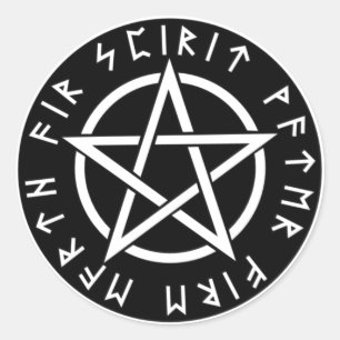 Pegatina Redonda Pentagrama rúnica de Wiccan