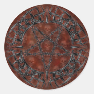 Pegatina Redonda Pentagrama tribal negra