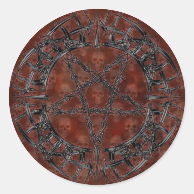 Pegatina Redonda Pentagrama tribal negra (Anverso)