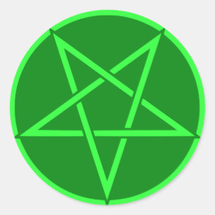 Pegatina Redonda Pentagrama verde estilo neón Pentáculo
