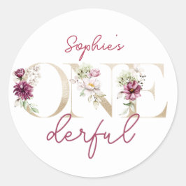 Pegatina Redonda peonatos rosados onemaravillosas acuarelas de cump