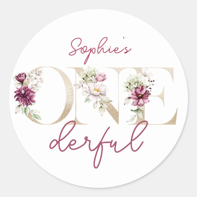 Pegatina Redonda peonatos rosados onemaravillosas acuarelas de cump (Anverso)