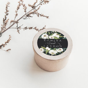 Pegatina Redonda Peonía blanca Boda floral personalizado