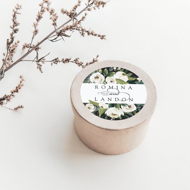 Pegatina Redonda Peonía blanca | Boda floral personalizado (Subido por el creador)