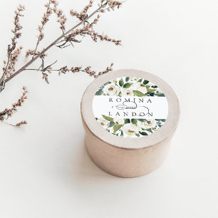 Pegatina Redonda Peonía blanca   Boda floral personalizado