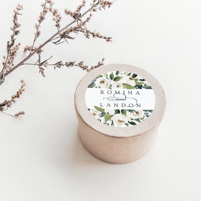 Pegatina Redonda Peonía blanca | Boda floral personalizado (Subido por el creador)