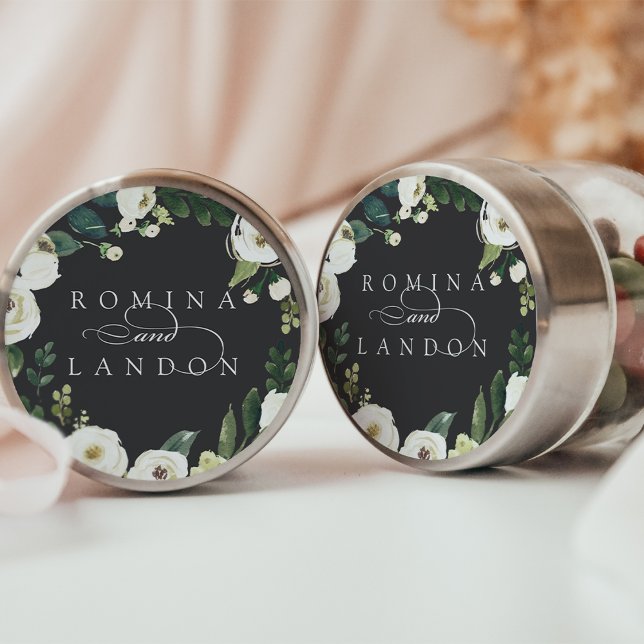 Pegatina Redonda Peonía blanca | Boda floral personalizado (Subido por el creador)