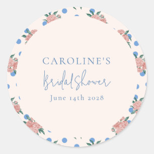 Pegatina Redonda Peonía Floral Retro Puntos Azules Boda Personaliza
