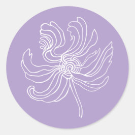 Pegatina Redonda Peonía gráfica blanca.