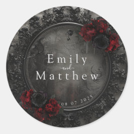 Pegatina Redonda Peonías góticas barrocas