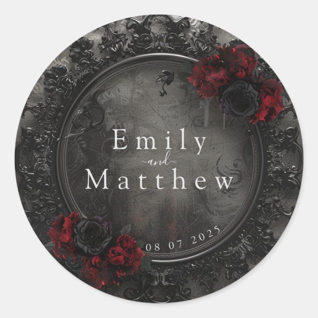 Pegatina Redonda Peonías góticas barrocas (Anverso)