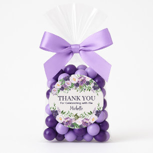 Pegatina Redonda Peonías Purpúreas Agradecimiento Cumpleaños Floral