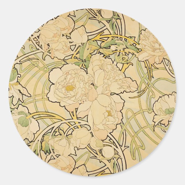 Pegatina Redonda Peonies 1897 (Anverso)