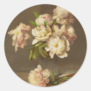 Pegatina Redonda Peonies en una caja, Charles Ethan Porter