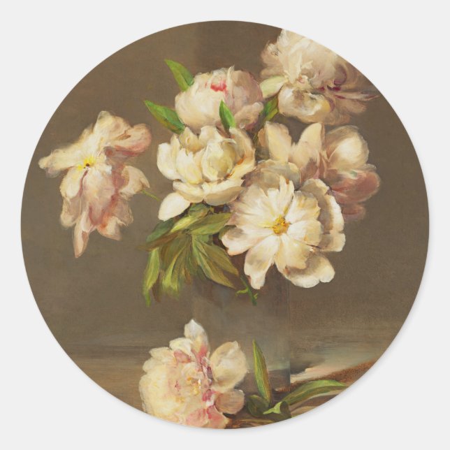 Pegatina Redonda Peonies en una caja, Charles Ethan Porter (Anverso)