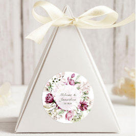 Pegatina Redonda Peonies Pink Burgundy Boda Floral