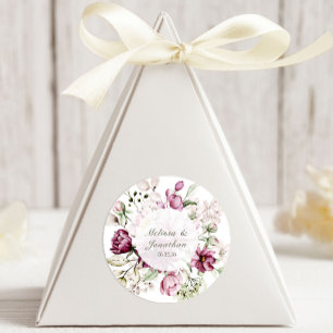 Pegatina Redonda Peonies Pink Burgundy Boda Floral