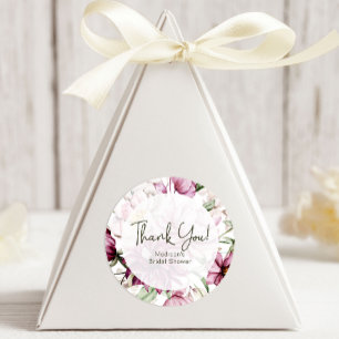 Pegatina Redonda Peonies Pink Burgundy Favor de la Boda Floral