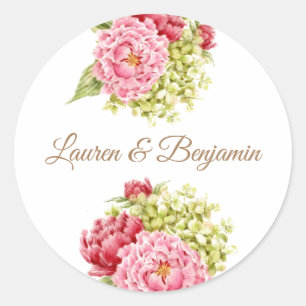 Pegatina Redonda Peonies y Pegatinas de la Ronda de Bodas de Hidran