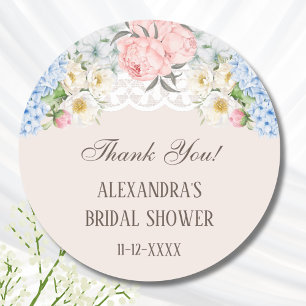 Pegatina Redonda Peony Blue Hydrangea Bridal Shower