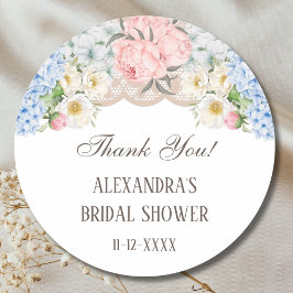 Pegatina Redonda Peony Blue Hydrangea Bridal Shower