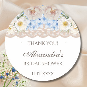 Pegatina Redonda Peony Blue Hydrangea Bridal Shower