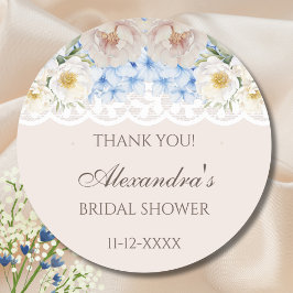 Pegatina Redonda Peony Blue Hydrangea Bridal Shower
