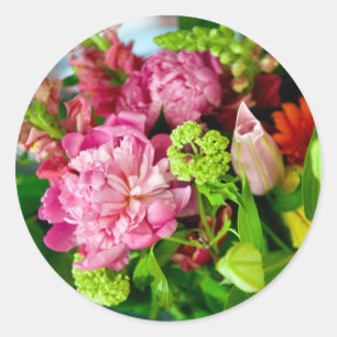 Pegatina Redonda Peony Bouquet