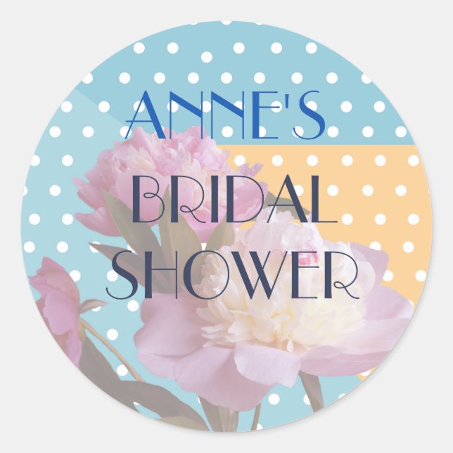 Pegatina Redonda Peony Flowers & Dots Bridal Shower Sticke (Anverso)