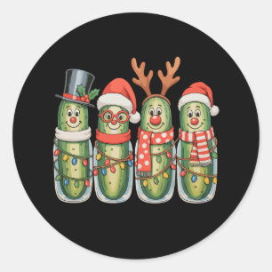 Pegatina Redonda Pepinos de Navidad Divertida Navidad Fiesta